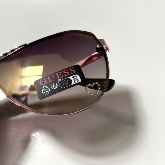 New Original GUESS Aviator Wrap Sunglasses GO00039 Rimless Rhinestones Heart - Picture 7 of 8